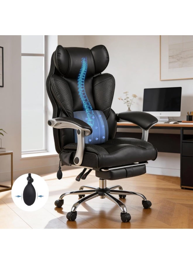 DROGO Emperium Office Chair for Work from Home 400LBS | Ergonomic Executive Boss Chair with PU Leather, High Back, Spacious Cushion Seat & Pumping Lumbar Support | Desk Chair with Premium Metal Base & Footrest Black - Image 1